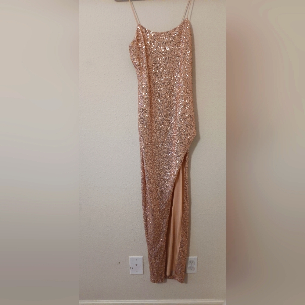 Forever 21 Elegant Sequin Evening Gown rose gold